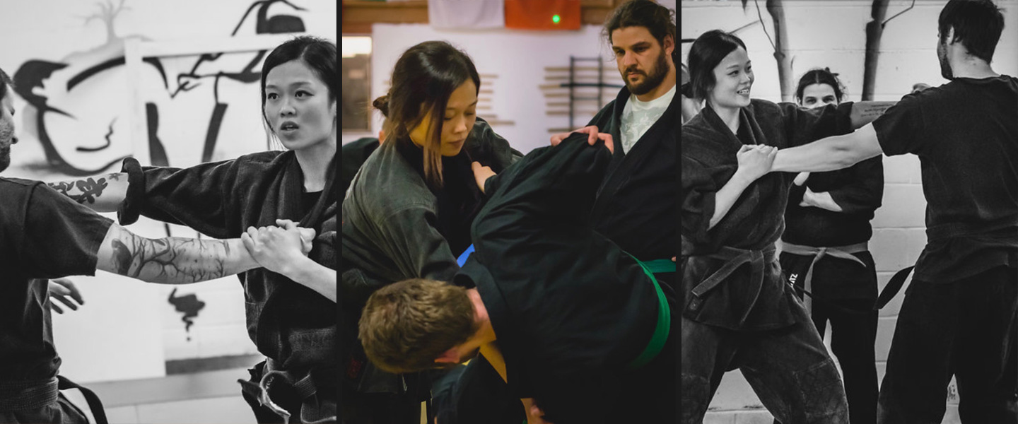 Students and teachers performing the martial art Ninjutsu, in Cardiff